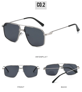 Classic silver metal aviator sunglasses with dark grey lenses and C0.2 model number detail