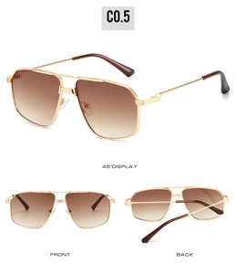 Classic gold metal aviator sunglasses with brown gradient lenses in multi-angle views