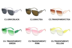 Matrix display of large retro aviator sunglasses in six various gradient color lens options