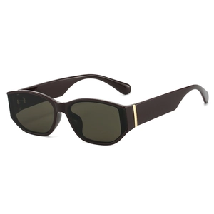 Oversized curved sunglasses for women with dark lenses and gold decorative trim