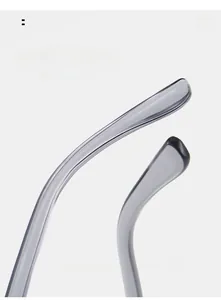 Detail view of ergonomic curved translucent grey temples for comfortable eyewear fit
