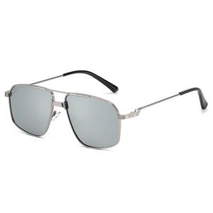 Men's gunmetal square aviator sunglasses with UV protection and metallic double bridge frame