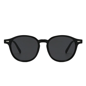 Classic vintage black round sunglasses with matte frames and silver metal accents