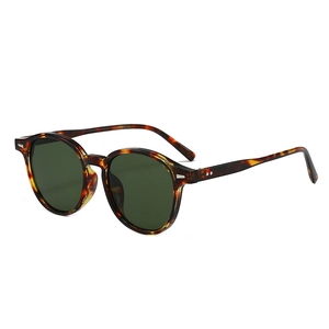 Retro small round tortoise shell sunglasses with dark green lenses for men and women