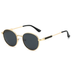 Classic oval polarized sunglasses with golden metal frame and black lenses for unisex