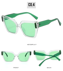 Vues détaillées sous plusieurs angles de lunettes de soleil carrées rétro vert transparent