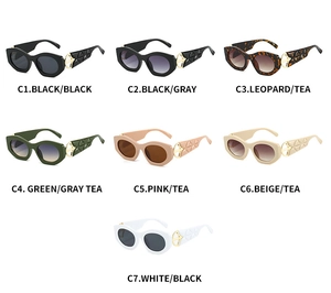Detailed grid of cat-eye sunglasses featuring unique 3D geometric relief temple patterns