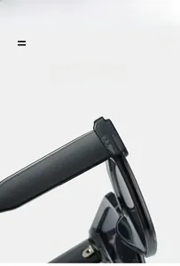 Détail de lunettes de soleil carrées montrant la texture mate et la charnière souple