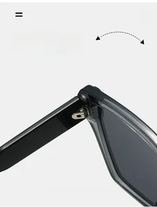Détails rapprochés des charnières métalliques robustes sur des lunettes de soleil grises