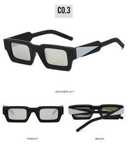 Vues détaillées de lunettes de soleil carrées rétro avec monture noire mate et métal argenté