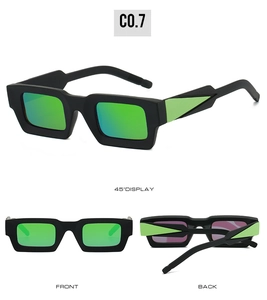 Vue sous trois angles de lunettes de soleil de sport carrées noires avec détails vert néon