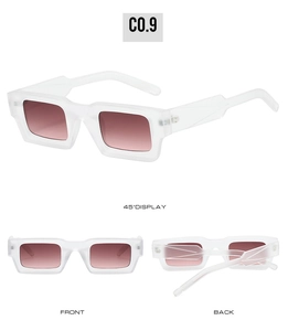 Vues multiples de lunettes de soleil carrées blanc mat avec verres dégradés rose-brun