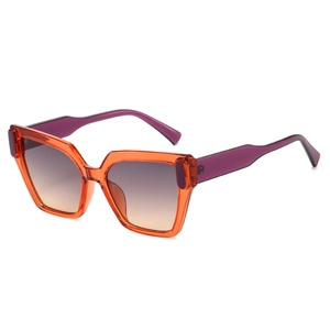 Lunettes de soleil carrées yeux de chat avec monture orange et branches violettes