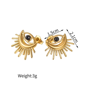 Boucles d'oreilles œil du démon en acier inoxydable doré avec perle noire centrale