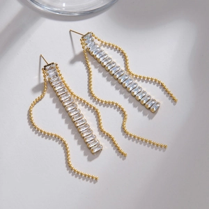 Stainless Steel Earrings With Geometric Cubic Zirconia Tassel And Vintage Textured Hoops Elegant Jewelry For Women