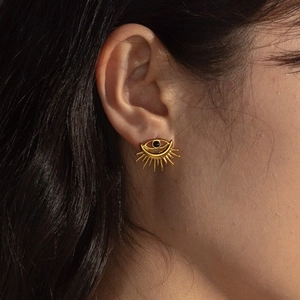 Boucles D'oreilles Evil Eye En Acier Inoxydable Plqué Or Avec Pierre Naturelle Style Bohème Pour Femme