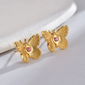 Schmetterling Und Geometrische Ohrstecker 18K Vergoldet Edelstahl Mit Zirkon Malachit Türkis Für Frauen Vintage