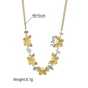 Collier papillon doré avec pierres naturelles et chaîne en acier inoxydable de 40+5cm