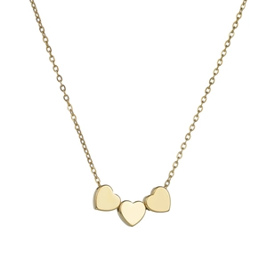 Collier minimaliste en acier inoxydable doré avec trois breloques en forme de cœur