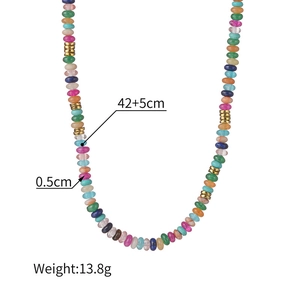 Detail of multi-color beaded necklace with 42+5cm length and 0.5cm bead diameter