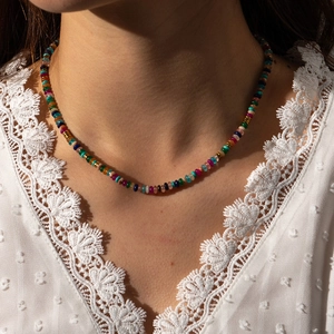 Bohemian style colorful beaded necklace with 14K gold-plated accents for women