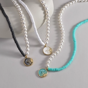 Collana Con Ciondolo Sole In Acciaio Inossidabile Da Donna Moda Künstliche Perle Imitazione Heishi Patchwork Gioielli Bohemian