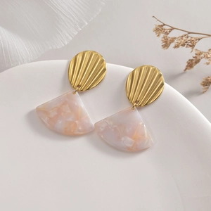Boucles D'oreilles Pendantes Géométriques Vintage Acier Inoxydable Fausse Künstliche Perle Papillon Forme D'éventail Style Français