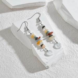 Handmade stainless steel drop earrings with colorful natural stones and blue heart pendant