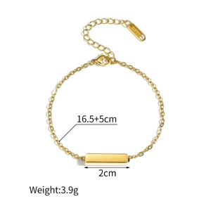 Bracelet chaîne en acier inoxydable doré poli avec un pendentif barre rectangulaire
