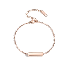 Bracelet minimaliste en acier inoxydable or rose avec barre rectangulaire polie et chaîne ajustable