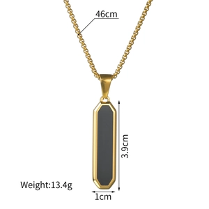 Minimalist gold stainless steel geometric pendant necklace with black inlay on box chain