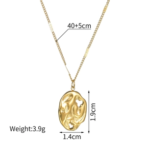 Detailed view of golden irregular lava texture pendant necklace showing size and 3.9g weight