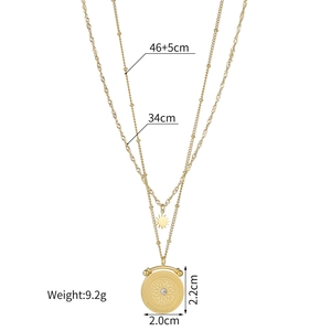 Detailed size specifications for double layered sun and coin pendant necklace