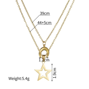 Detailed size specifications for double layer gold necklace with star and moon pendants