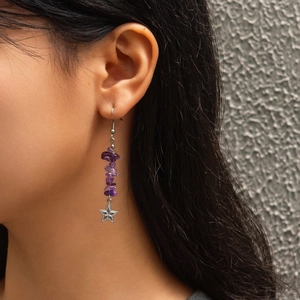 Stainless Steel Natural Irregular Crushed Stone Drop Earrings Bohemian Colorful Butterfly Star Heart Charm Jewelry