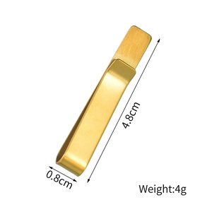 Gold minimalist stainless steel tie clip with brushed finish texture, 4.8cm length