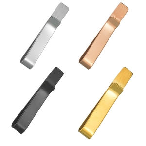 Set of 4 stainless steel necktie clips in silver, gold, black, and rose gold finishes