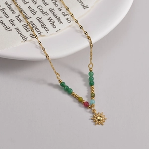 Sun Pendant Necklace Stainless Steel Gold Plated Colorful Beaded Minimalist Bohemian Style Jewelry For Women