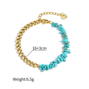 Bracciale etnico in acciaio inossidabile con perline turchesi blu, lunghezza 16+3 cm