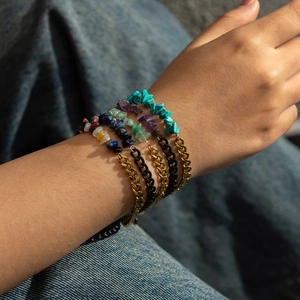 Bracciale In Acciaio Inossidabile Con Schegge Di Pietre Naturali Stile Bohemien Etnico Gioiello Regolabile Per Donna