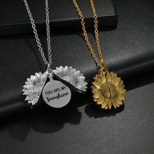 Sunflower locket necklace in gold and silver finish with You Are My Sunshine engraving