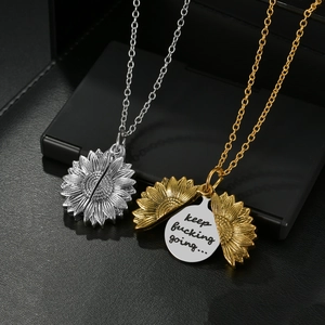 Sunflower Locket Necklace Stainless Steel Opening Flower Pendant Hidden Message Women Retro Dainty Jewelry Gift