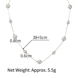 Collier de perles vintage en acier doré 14K avec détails de taille 38+5cm