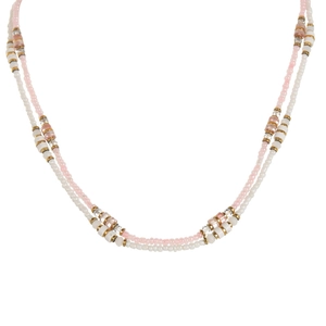 Bohemian style double-layer 14K gold stainless steel beaded necklace in pink and white