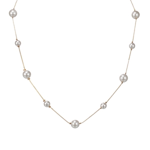 Collier perles vintage français en acier inoxydable plaqué or 14K sur fond blanc