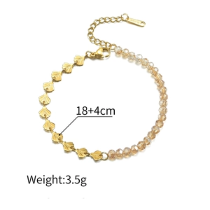 Gold fan-shaped shell bracelet with champagne faceted beads, 18+4cm adjustable length