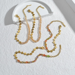 Minimalist gold stainless steel bracelets with shell charms and colorful beads for summer
