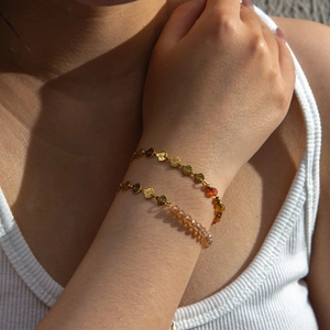 Stainless Steel Bracelet Colorful Crystal Beads Fan Shell Charms Minimalist Ins Style Light Luxury Fashion Jewelry For Women