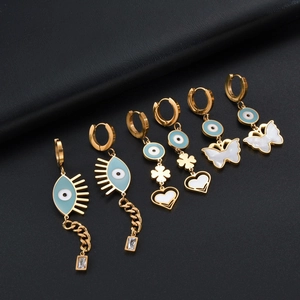 14K gold plated evil eye butterfly earring set with blue drip oil and zircon charms