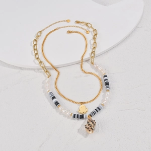 Böhmische mehrlagige 14K Gold Edelstahlkette mit Oktopus und Muschel Anhängern